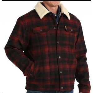Cinch Western Jacket Mens Plaid Trucker Sherpa Lined Large Red MWJ1511009 Rodeo